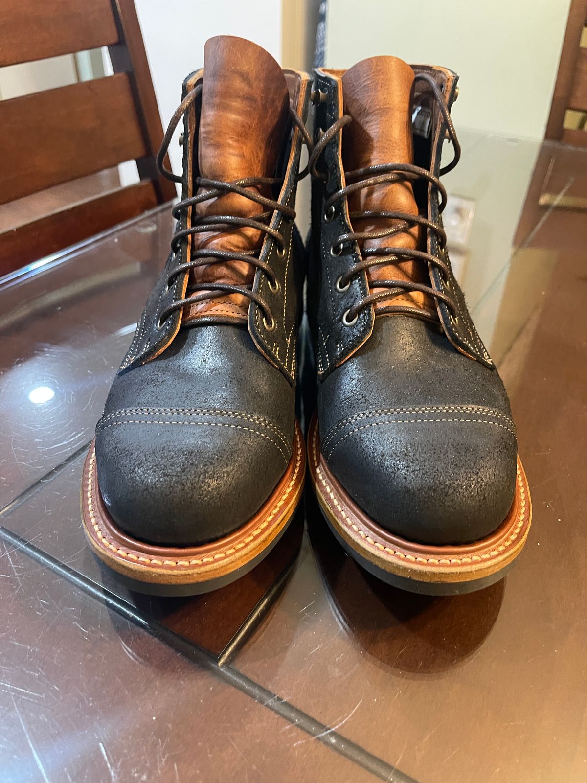 Photo by MRivera4396 on December 31, 2024 of the Truman Cap Toe Boot in Black Oiled Roughout.