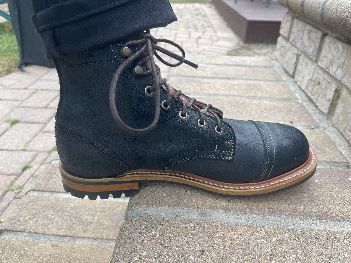 Photo by MRivera4396 on January 1, 2025 of the Truman Cap Toe Boot in Black Oiled Roughout.