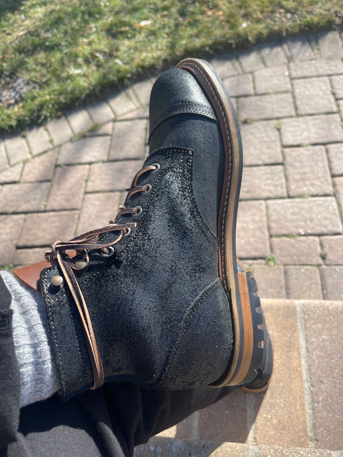 Photo by MRivera4396 on January 9, 2025 of the Truman Cap Toe Boot in Black Oiled Roughout.