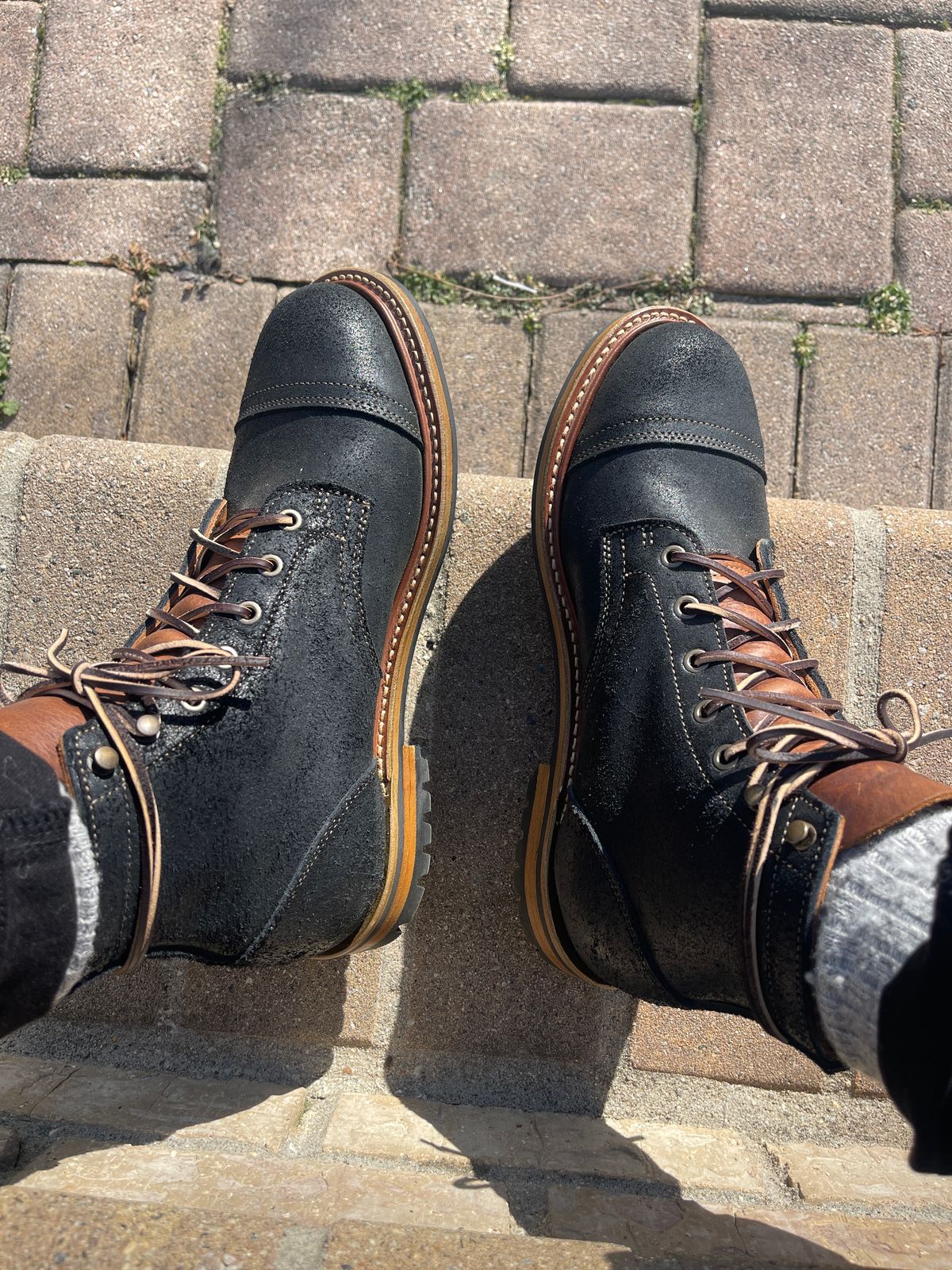 Photo by MRivera4396 on January 9, 2025 of the Truman Cap Toe Boot in Black Oiled Roughout.