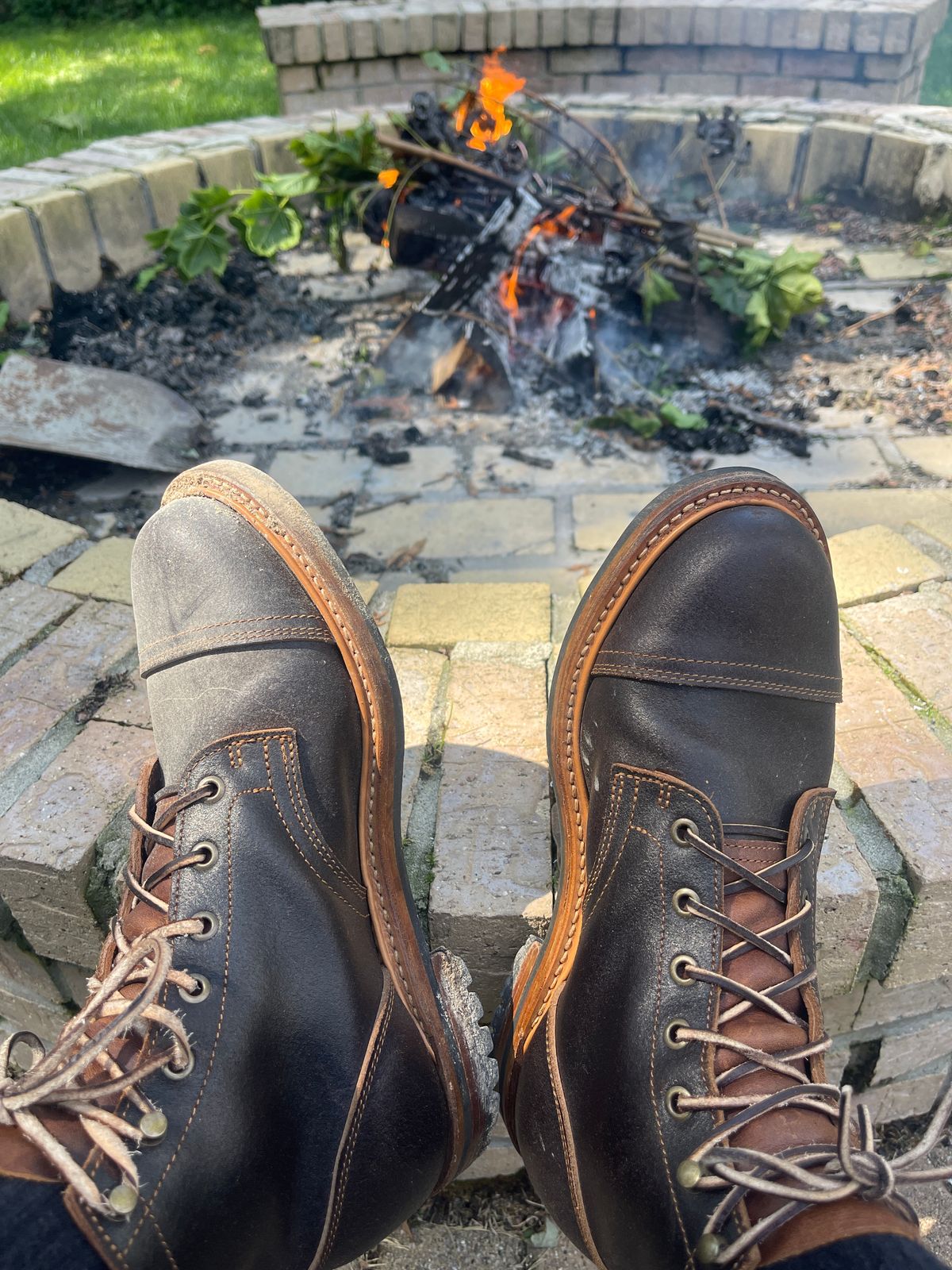 Photo by MRivera4396 on August 28, 2025 of the Truman Cap Toe Boot in Black Oiled Roughout.
