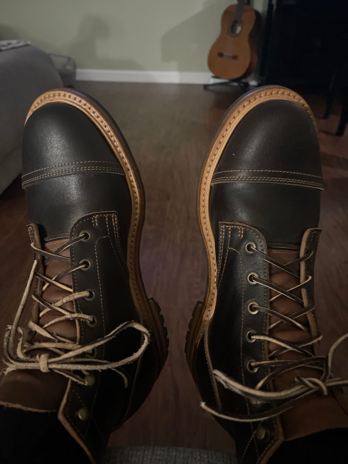 Photo by MRivera4396 on September 4, 2024 of the Truman Cap Toe Boot in Horween Java Waxed Flesh.