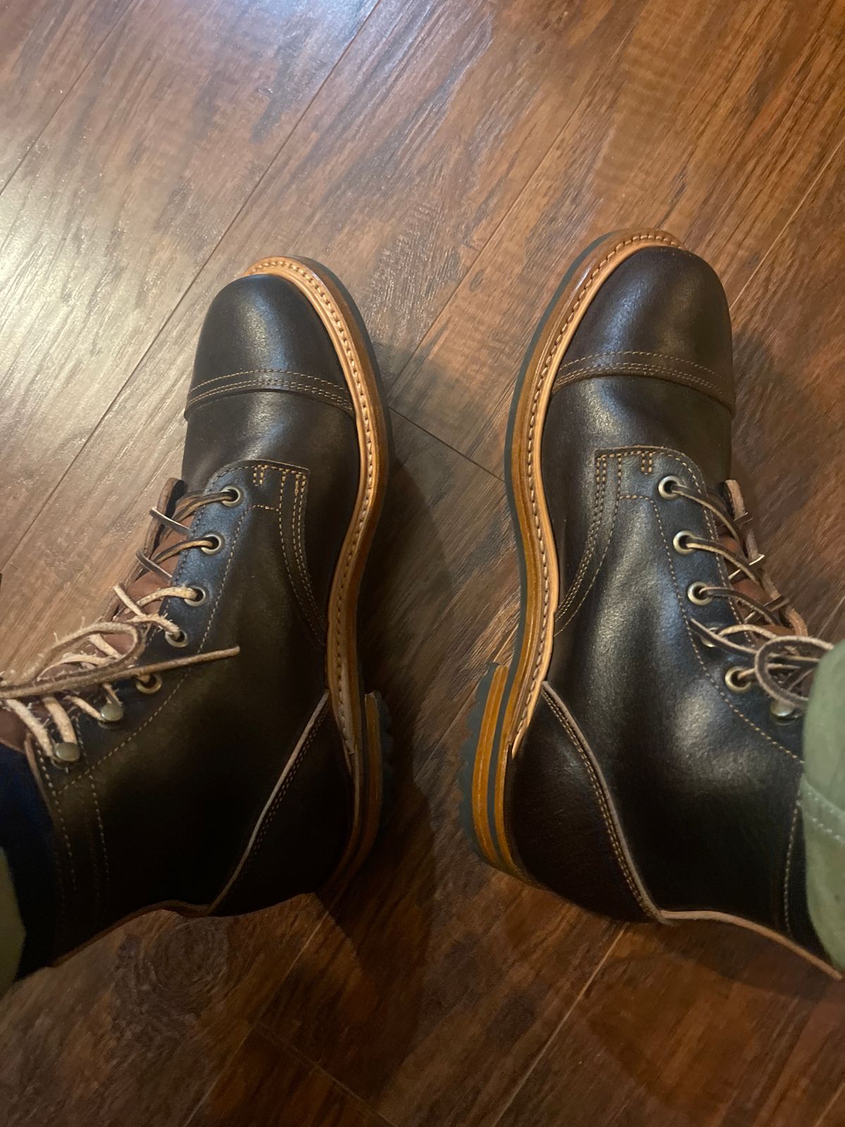 Photo by MRivera4396 on November 29, 2024 of the Truman Cap Toe Boot in Horween Java Waxed Flesh.