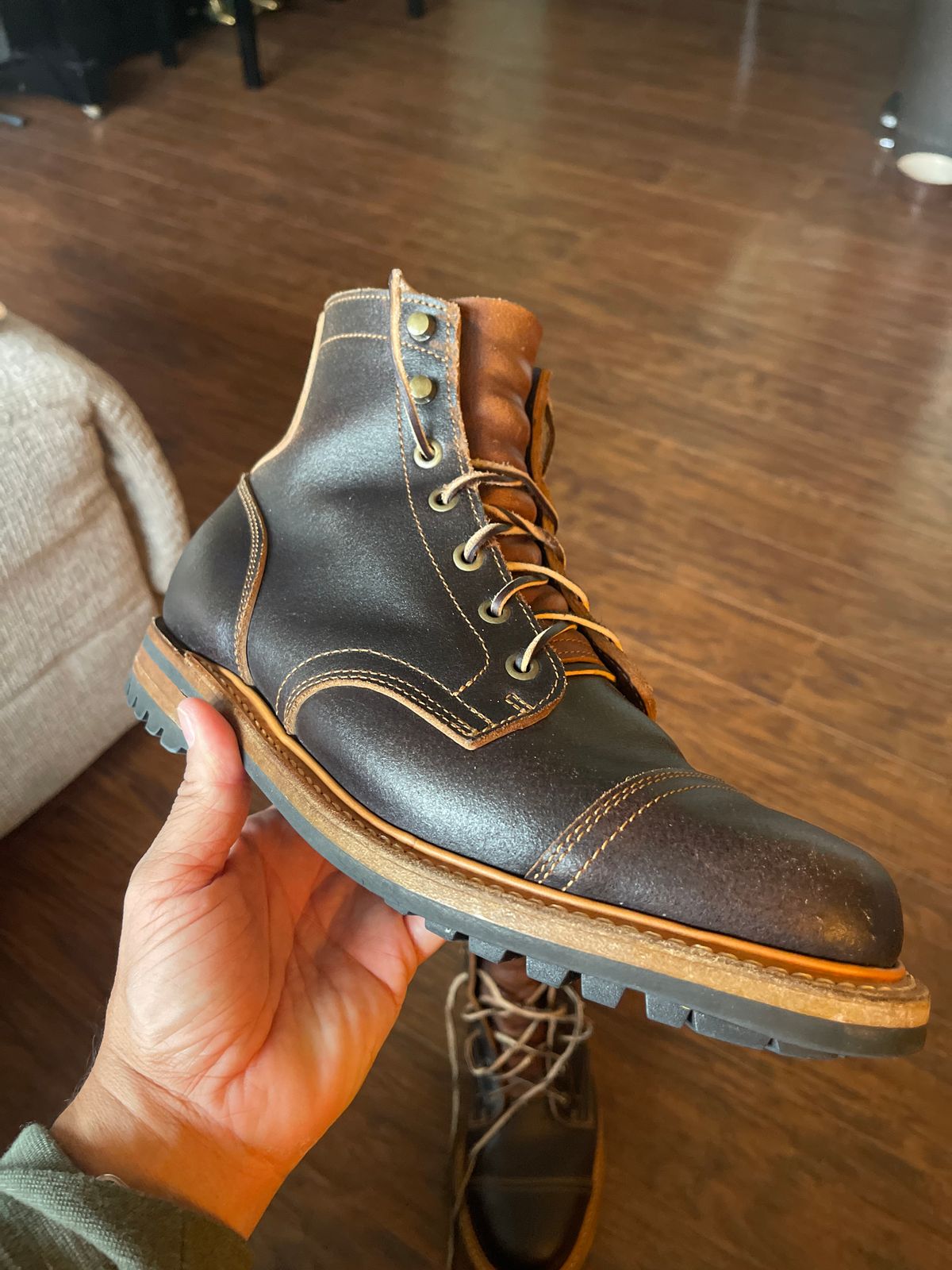 Photo by MRivera4396 on November 19, 2025 of the Truman Cap Toe Boot in Horween Java Waxed Flesh.
