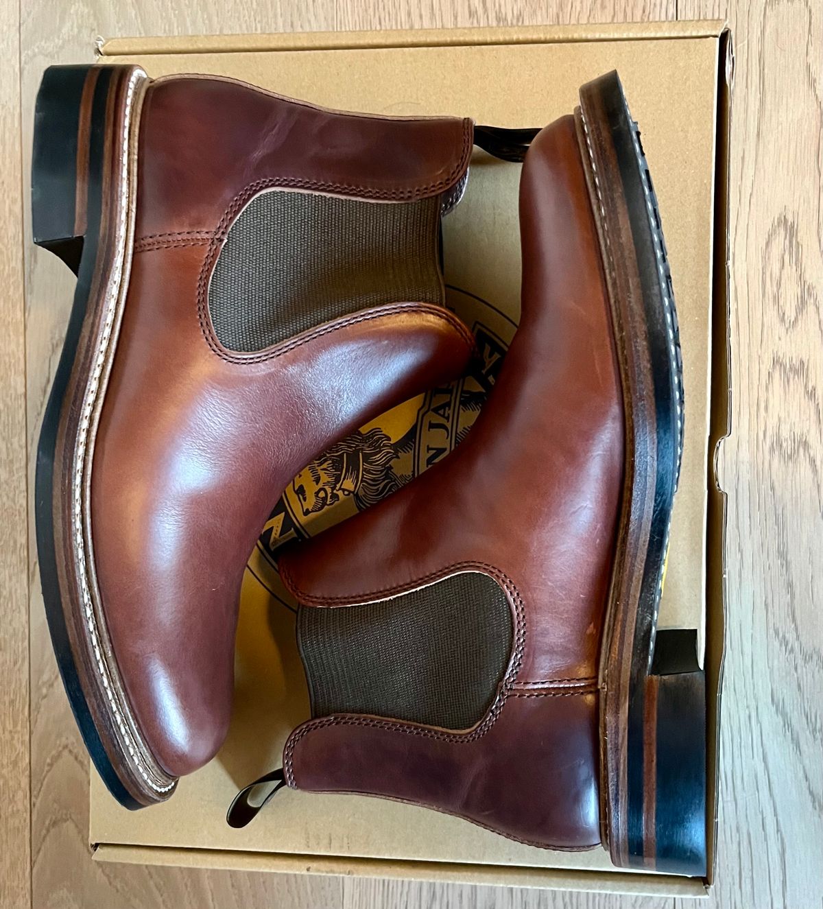 Photo by ELP on November 8, 2023 of the John Lofgren Chelsea Boots in Horween Timber Chromexcel.