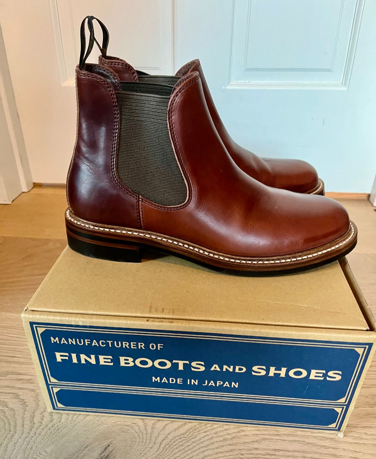 Photo by ELP on November 8, 2023 of the John Lofgren Chelsea Boots in Horween Timber Chromexcel.