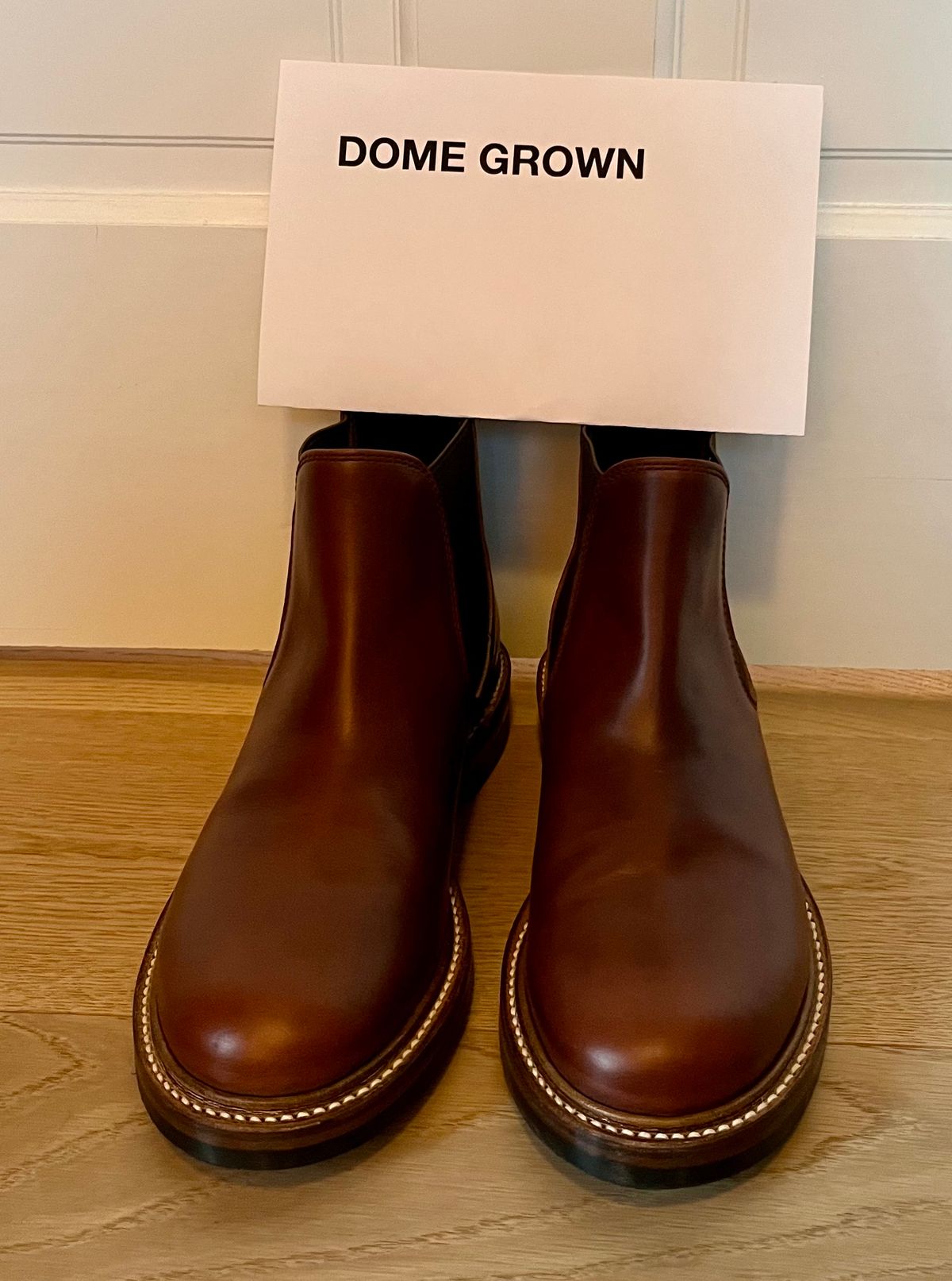 Photo by ELP on November 8, 2023 of the John Lofgren Chelsea Boots in Horween Timber Chromexcel.