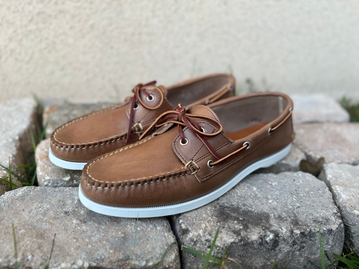 Photo by iTestBoots on December 12, 2023 of the Rancourt & Co. Read Boat Shoe in Horween Natural Chromexcel.