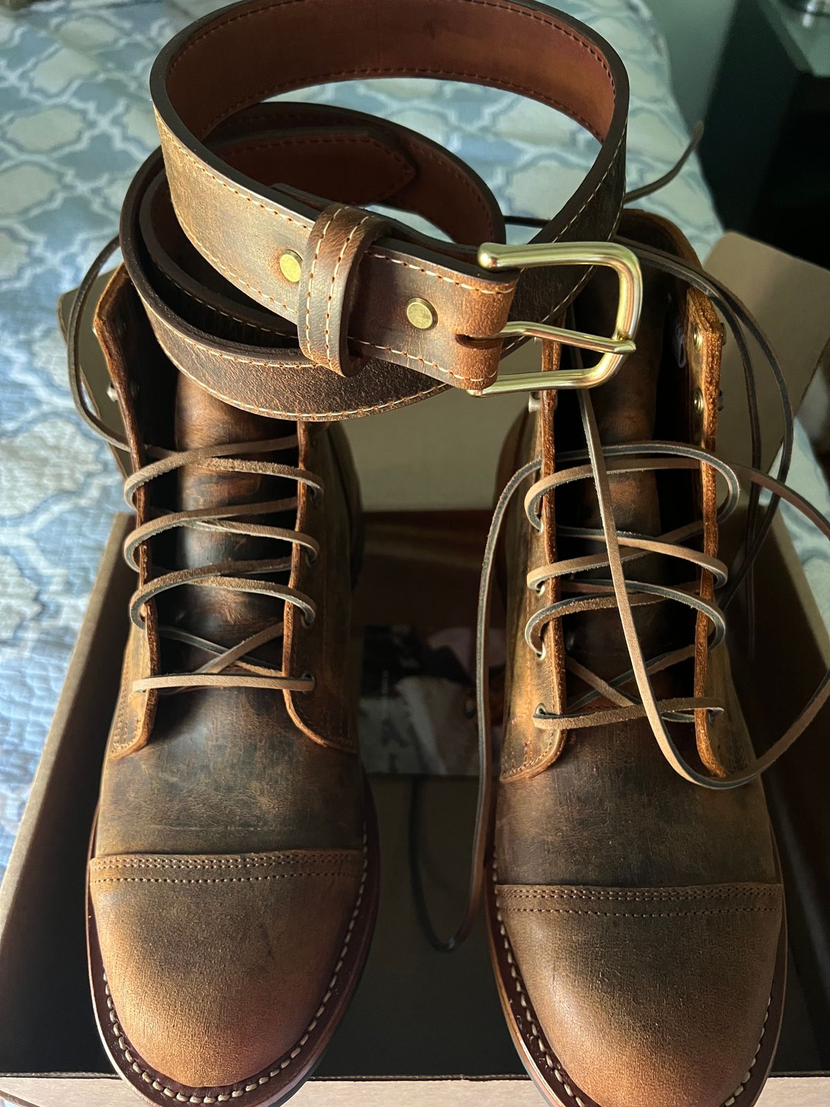 Photo by burrinboots on September 19, 2024 of the Truman Cap Toe Boot in Gallun Cognac Teton Stag.