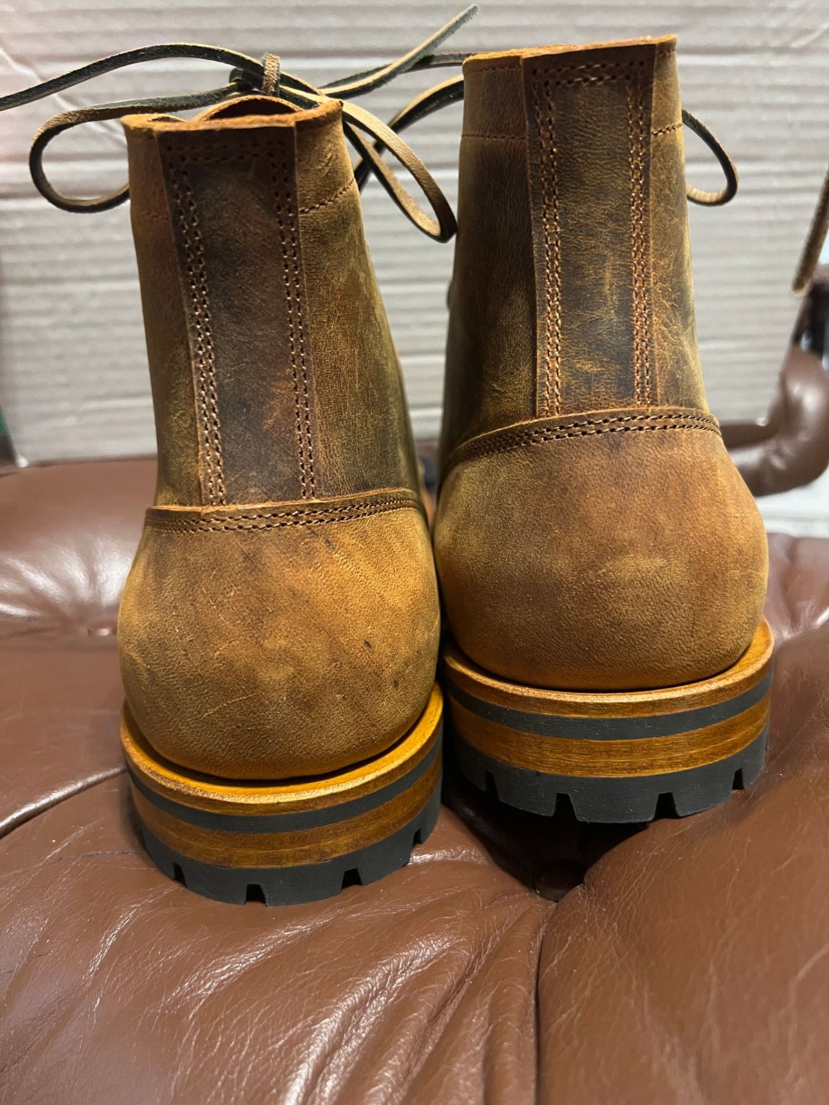 Photo by burrinboots on October 1, 2024 of the Truman Cap Toe Boot in Gallun Cognac Teton Stag.