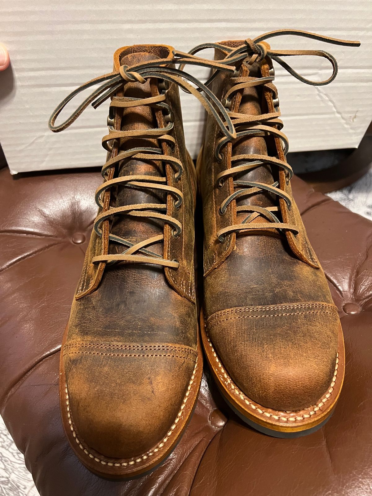 Photo by burrinboots on October 1, 2024 of the Truman Cap Toe Boot in Gallun Cognac Teton Stag.