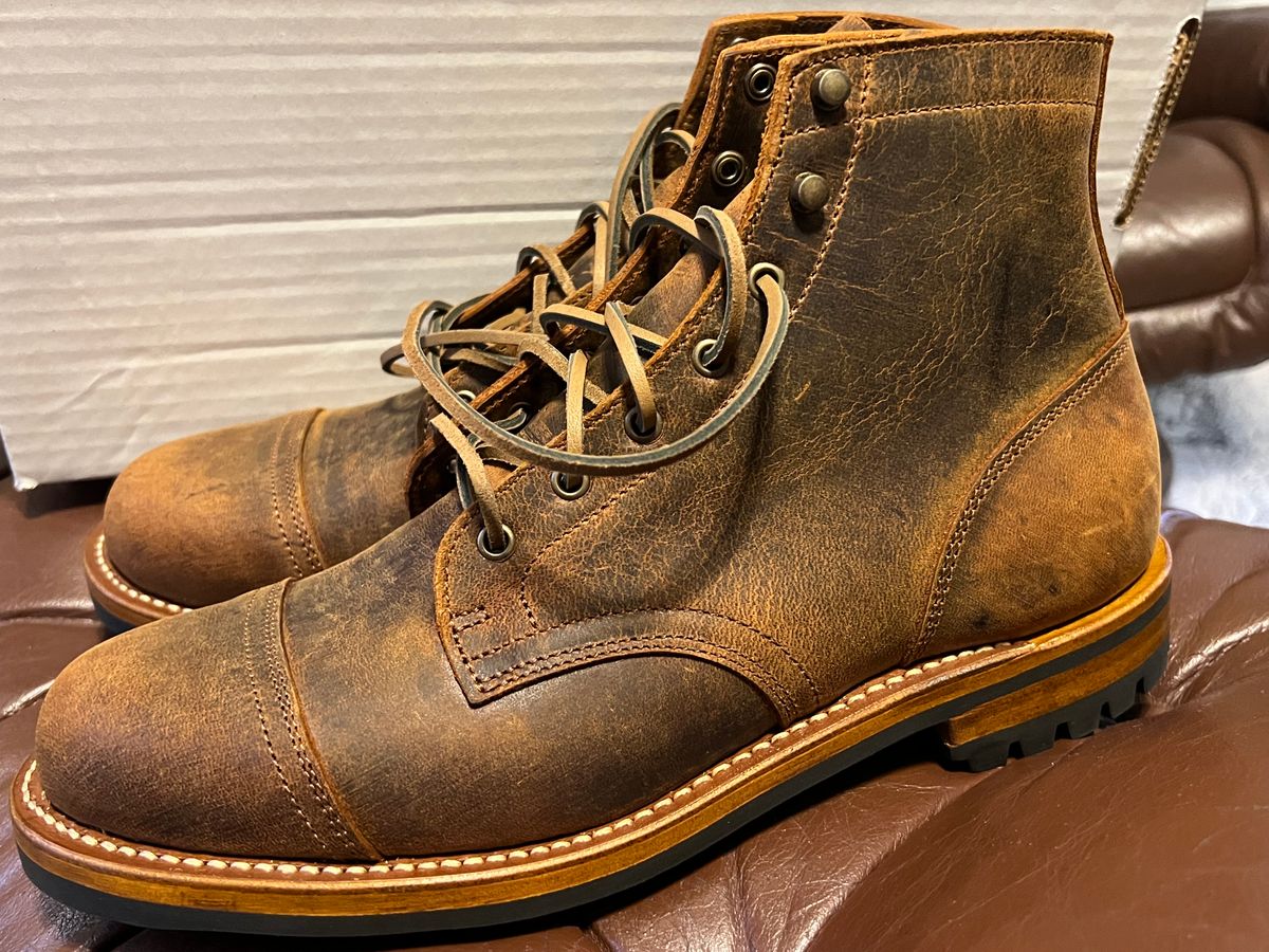 Photo by burrinboots on October 1, 2024 of the Truman Cap Toe Boot in Gallun Cognac Teton Stag.