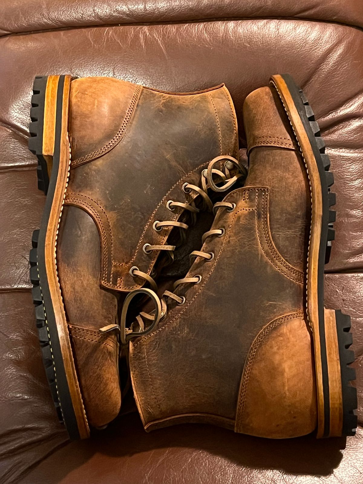 Photo by burrinboots on October 1, 2024 of the Truman Cap Toe Boot in Gallun Cognac Teton Stag.