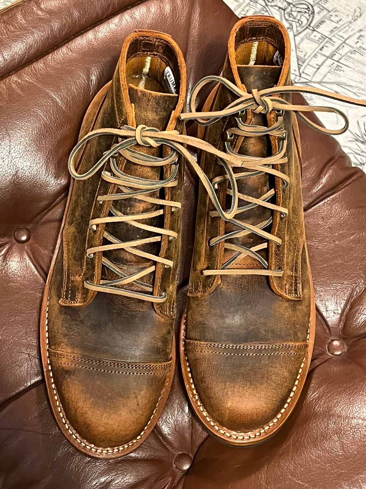 Photo by burrinboots on October 1, 2024 of the Truman Cap Toe Boot in Gallun Cognac Teton Stag.