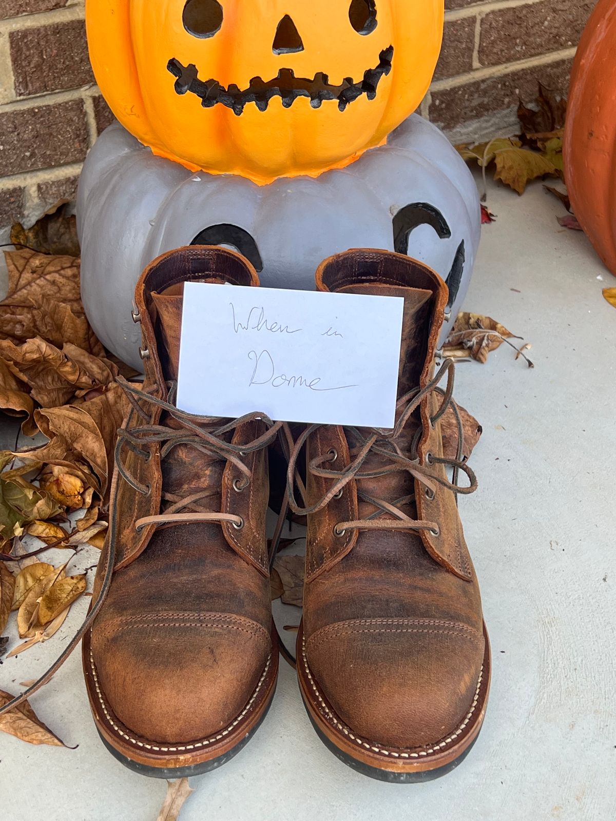 Photo by burrinboots on November 2, 2024 of the Truman Cap Toe Boot in Gallun Cognac Teton Stag.