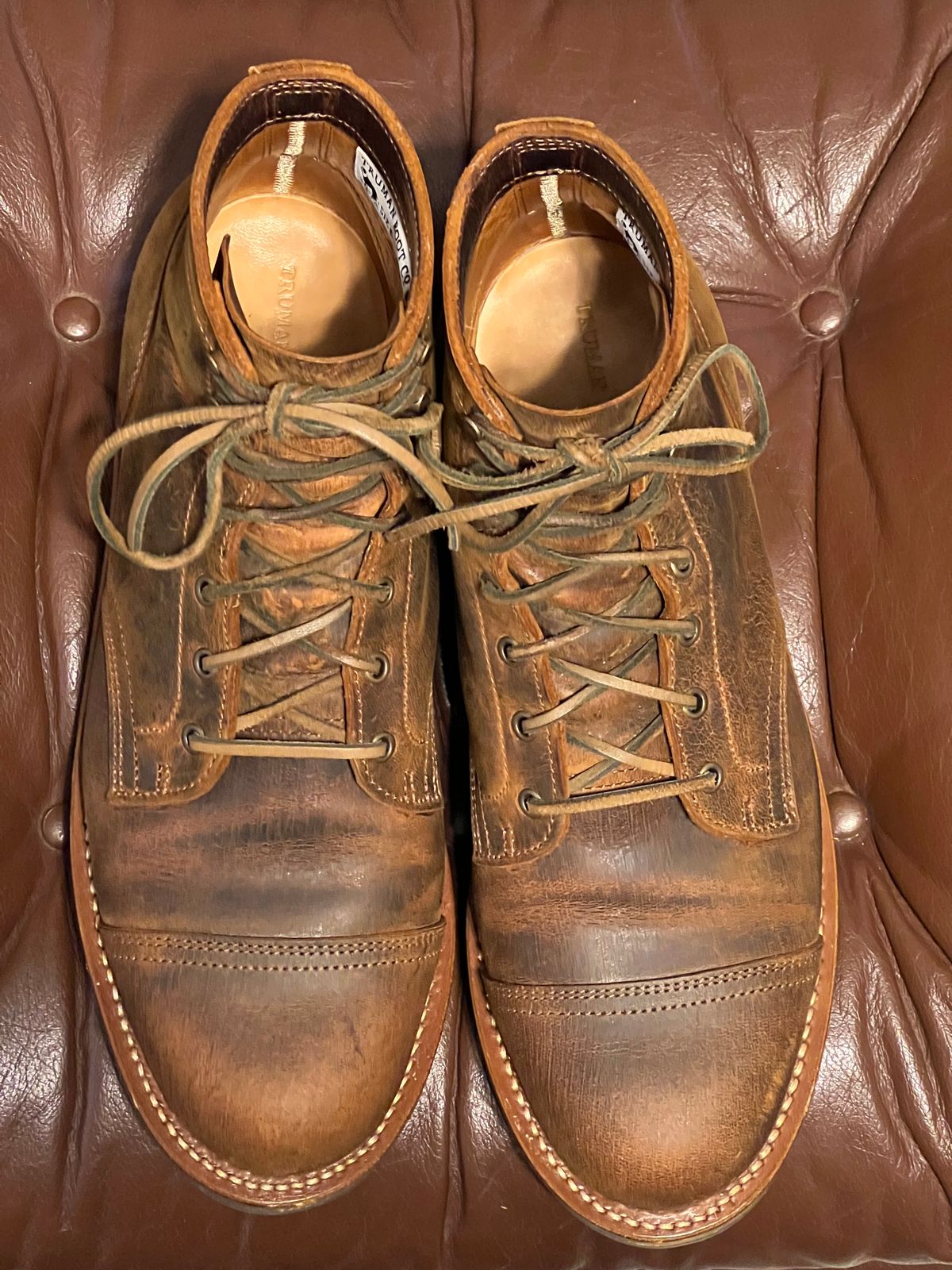 Photo by burrinboots on December 2, 2024 of the Truman Cap Toe Boot in Gallun Cognac Teton Stag.