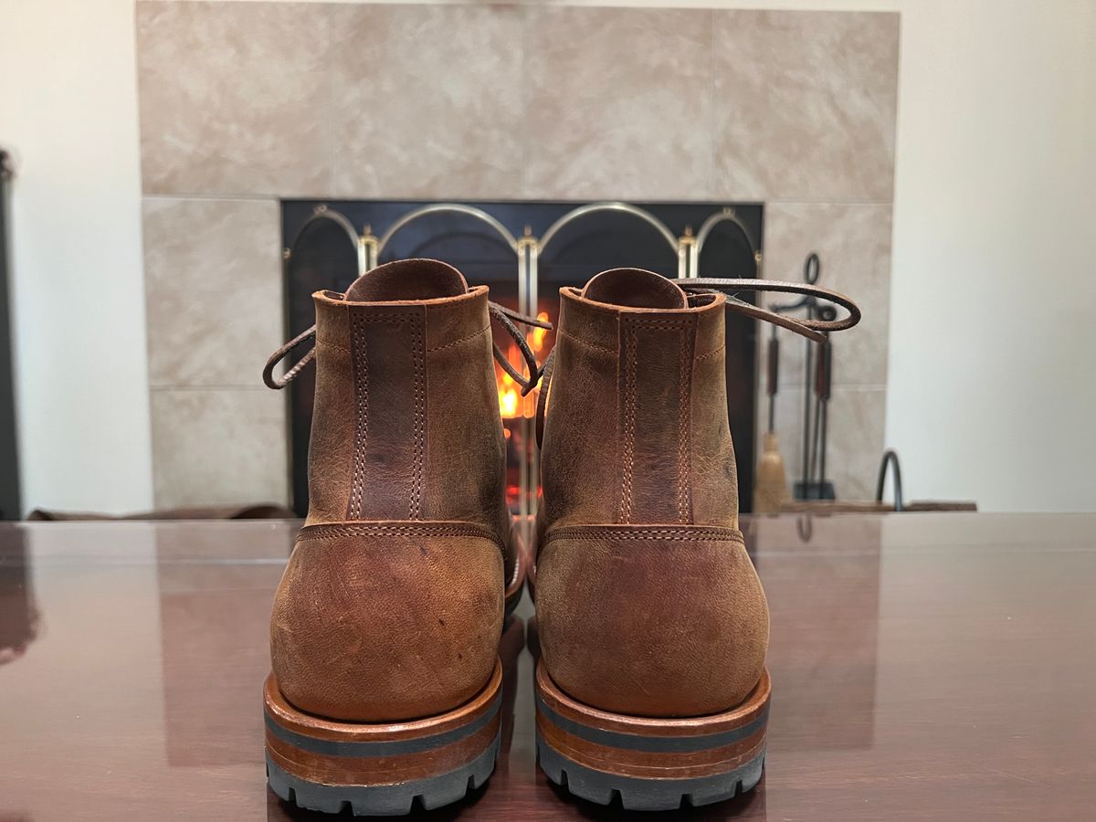 Photo by burrinboots on January 5, 2025 of the Truman Cap Toe Boot in Gallun Cognac Teton Stag.