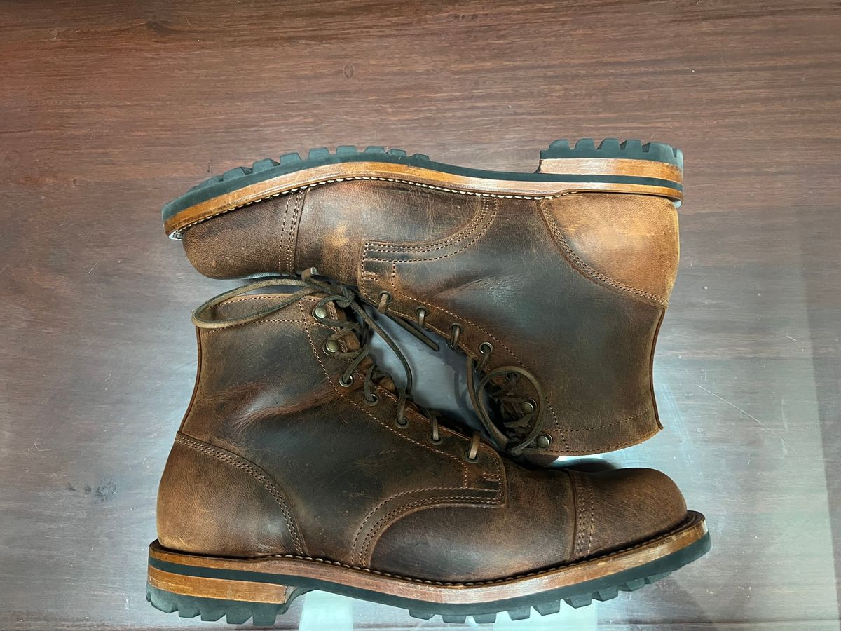 Photo by burrinboots on January 5, 2025 of the Truman Cap Toe Boot in Gallun Cognac Teton Stag.