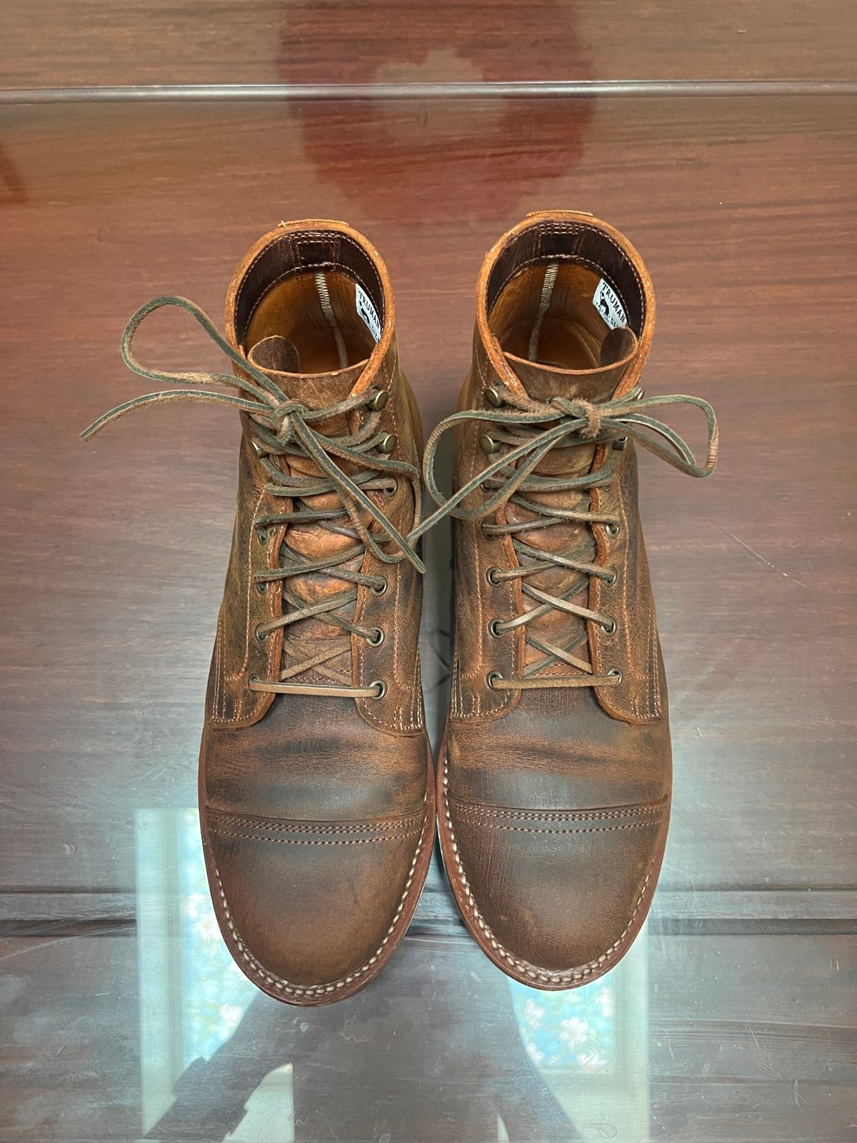 Photo by burrinboots on January 5, 2025 of the Truman Cap Toe Boot in Gallun Cognac Teton Stag.