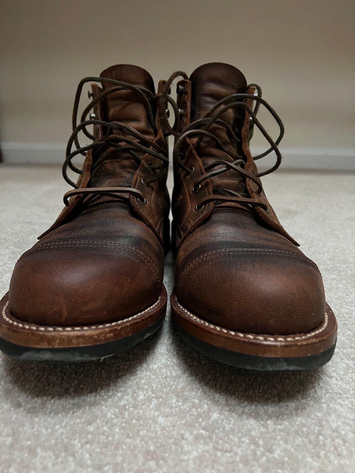 Photo by burrinboots on February 5, 2025 of the Truman Cap Toe Boot in Gallun Cognac Teton Stag.