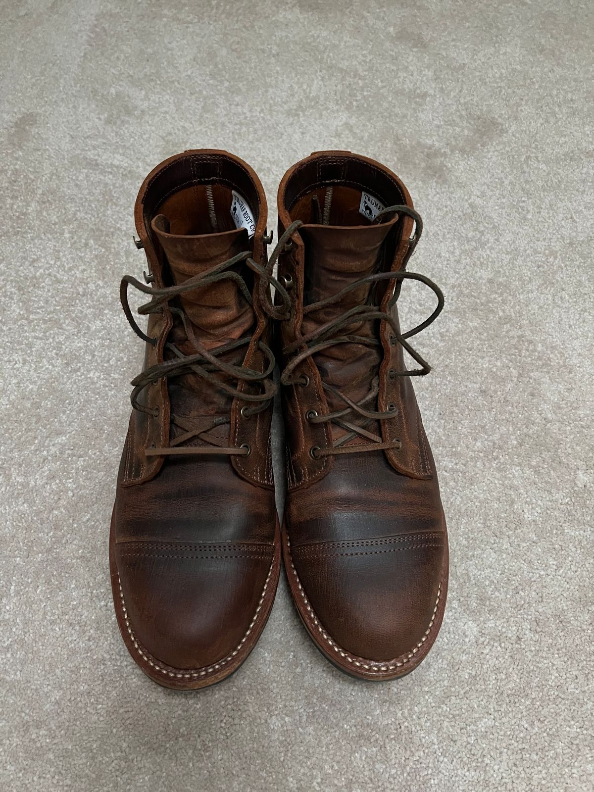 Photo by burrinboots on February 5, 2025 of the Truman Cap Toe Boot in Gallun Cognac Teton Stag.