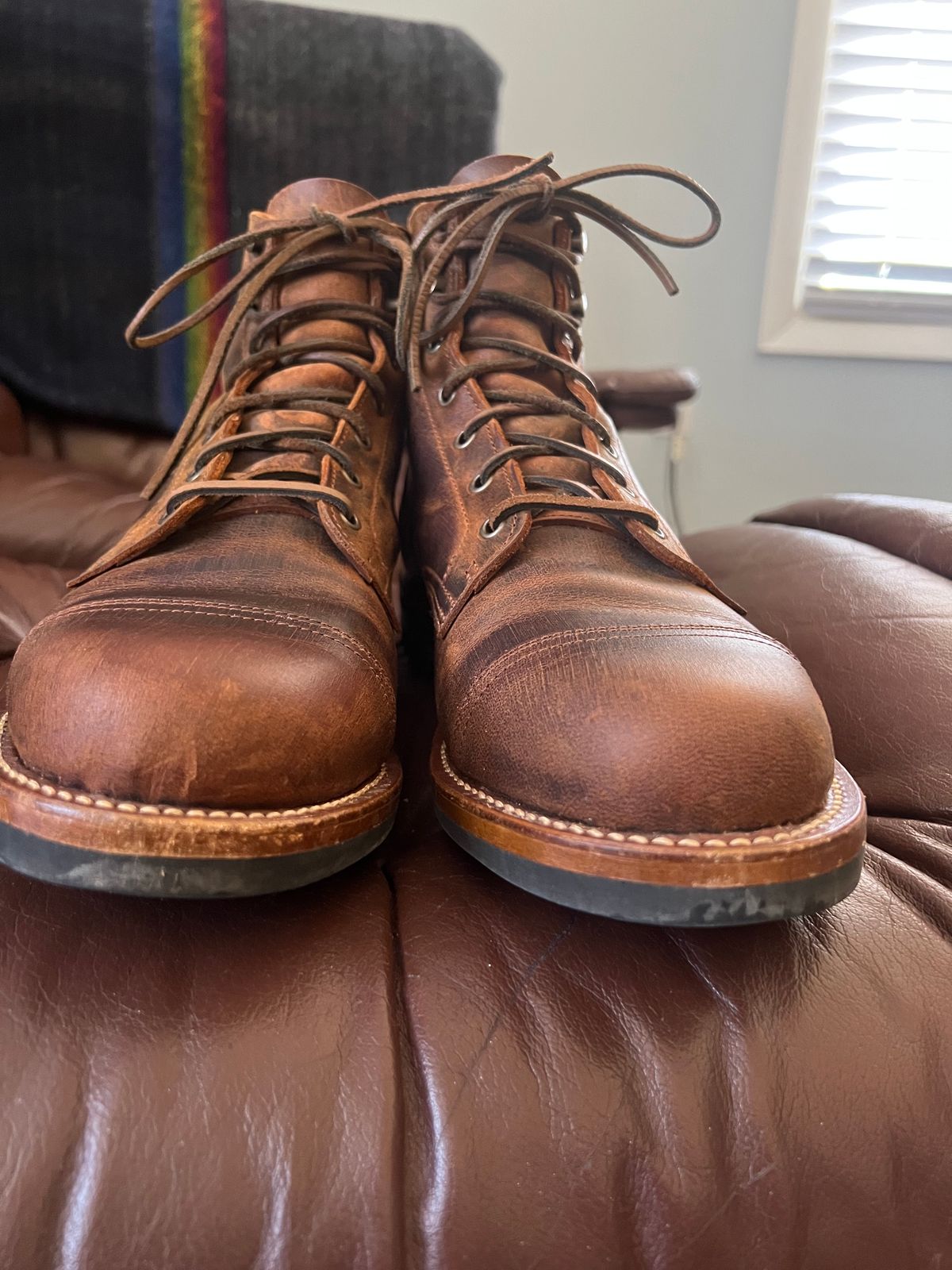 Photo by burrinboots on March 2, 2025 of the Truman Cap Toe Boot in Gallun Cognac Teton Stag.