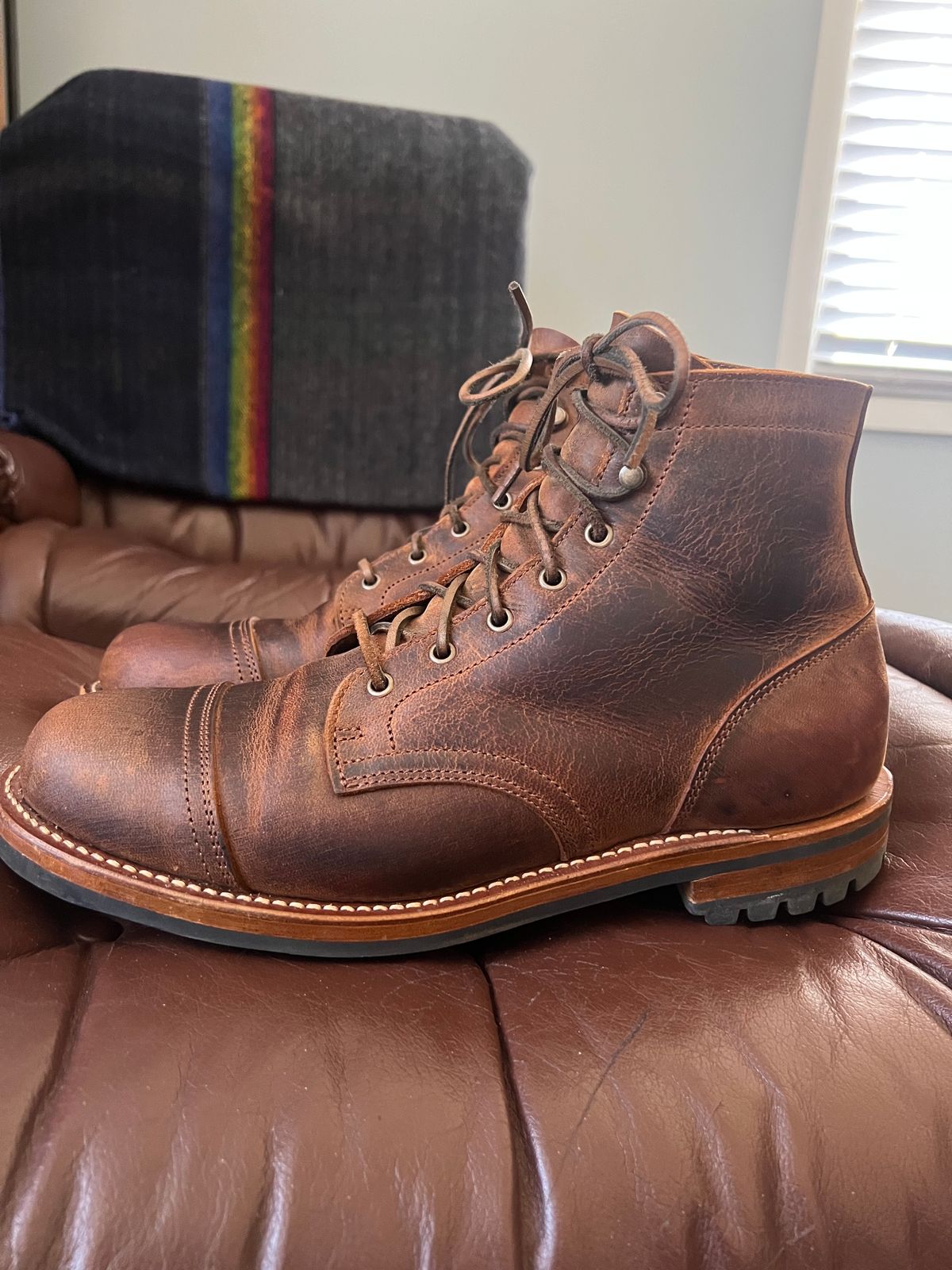 Photo by burrinboots on March 2, 2025 of the Truman Cap Toe Boot in Gallun Cognac Teton Stag.