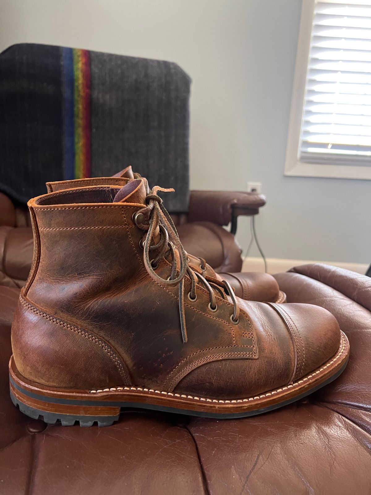 Photo by burrinboots on March 2, 2025 of the Truman Cap Toe Boot in Gallun Cognac Teton Stag.