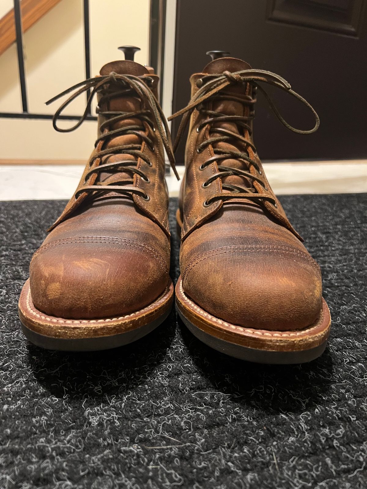 Photo by burrinboots on April 2, 2025 of the Truman Cap Toe Boot in Gallun Cognac Teton Stag.