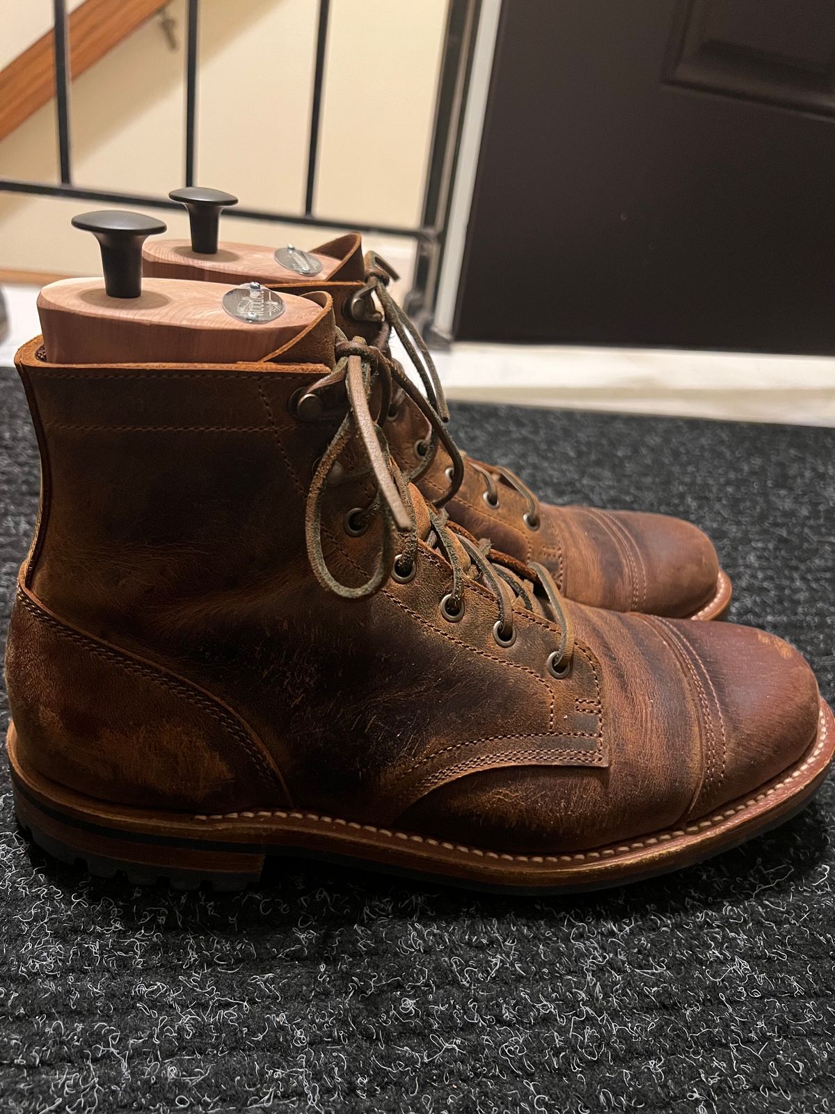 Photo by burrinboots on April 2, 2025 of the Truman Cap Toe Boot in Gallun Cognac Teton Stag.
