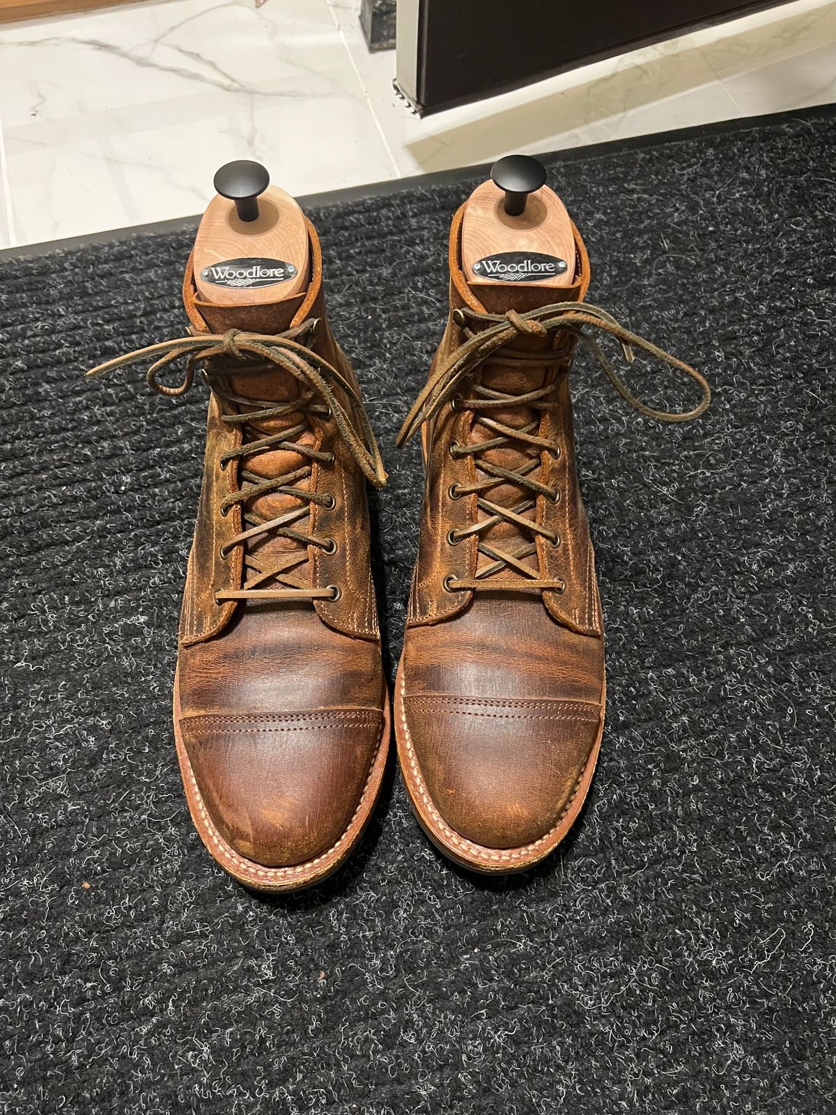 Photo by burrinboots on April 2, 2025 of the Truman Cap Toe Boot in Gallun Cognac Teton Stag.