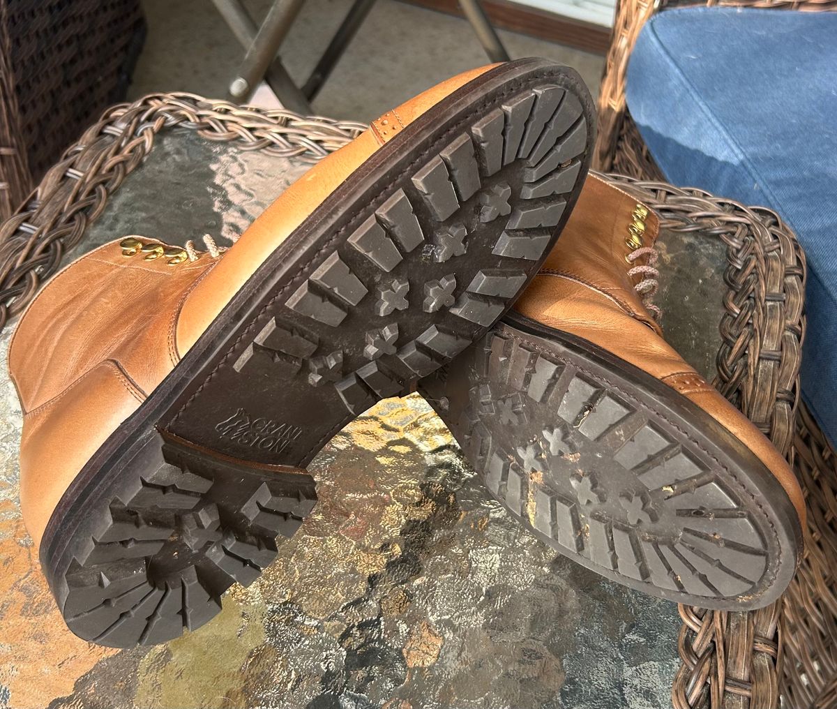 Photo by RedBeardBlueJeans on October 2, 2025 of the Grant Stone Garrison Boot in Horween Natural Chromexcel.
