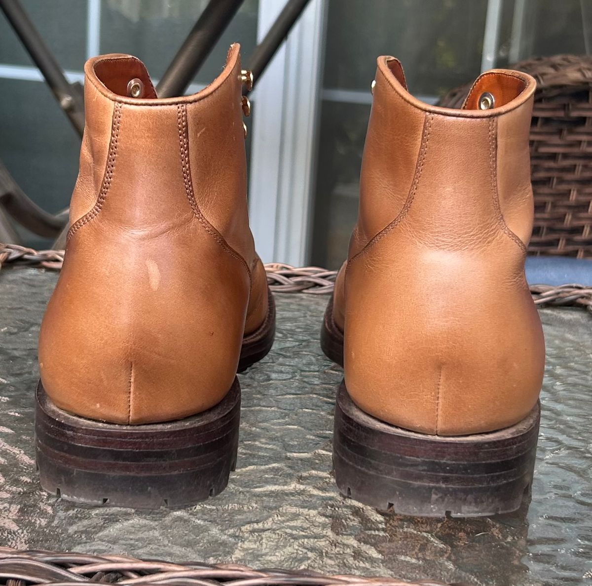 Photo by RedBeardBlueJeans on October 2, 2025 of the Grant Stone Garrison Boot in Horween Natural Chromexcel.