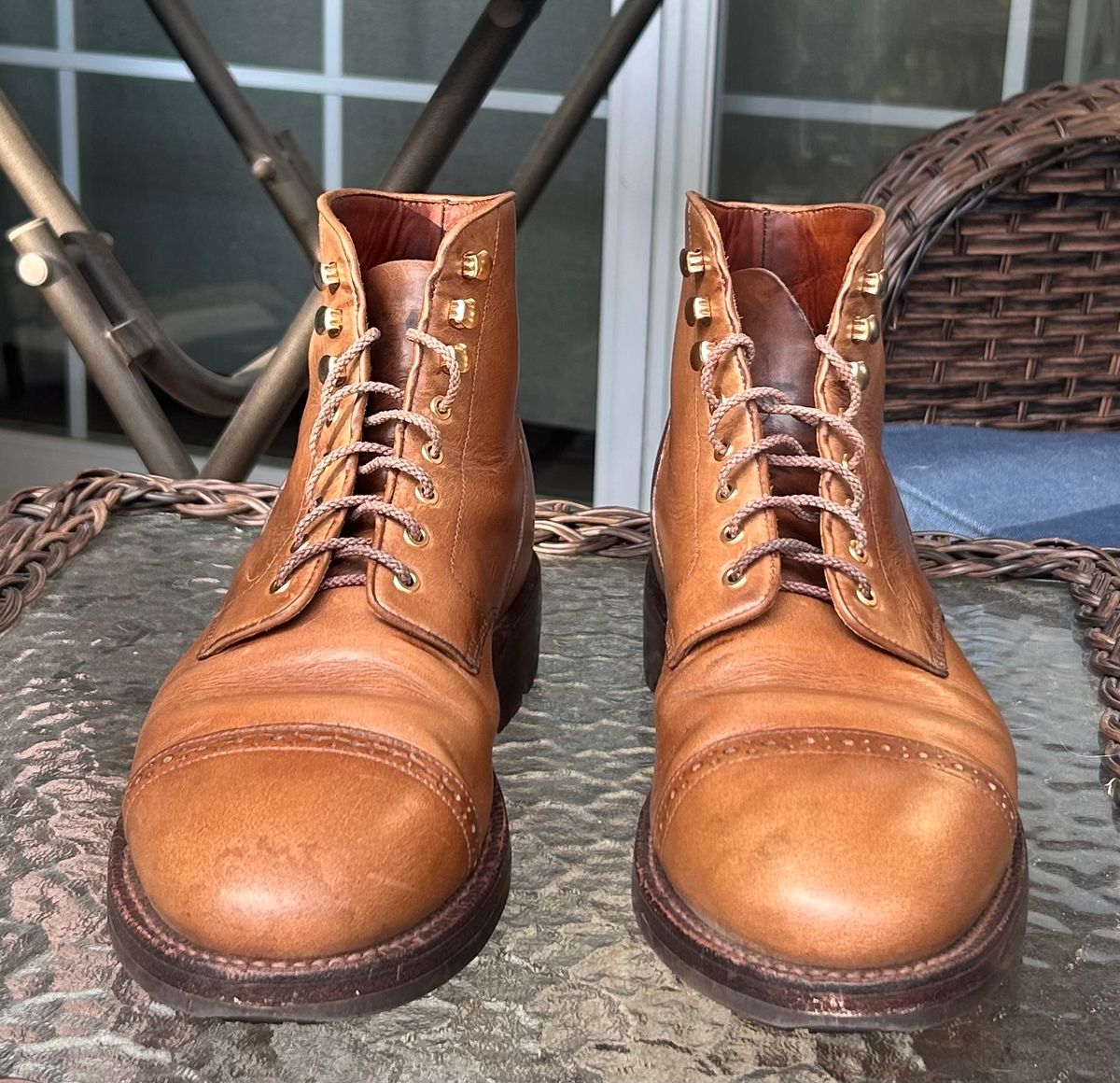 Photo by RedBeardBlueJeans on October 2, 2025 of the Grant Stone Garrison Boot in Horween Natural Chromexcel.