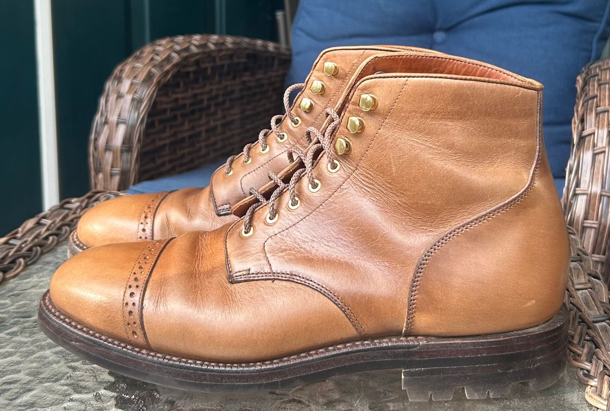 Photo by RedBeardBlueJeans on October 2, 2025 of the Grant Stone Garrison Boot in Horween Natural Chromexcel.