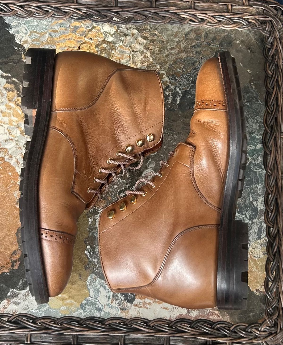 Photo by RedBeardBlueJeans on October 2, 2025 of the Grant Stone Garrison Boot in Horween Natural Chromexcel.