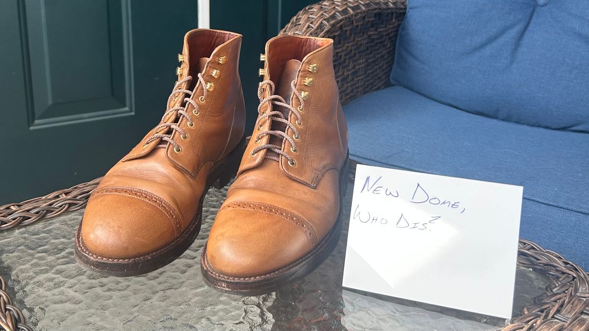 Photo by RedBeardBlueJeans on October 2, 2025 of the Grant Stone Garrison Boot in Horween Natural Chromexcel.