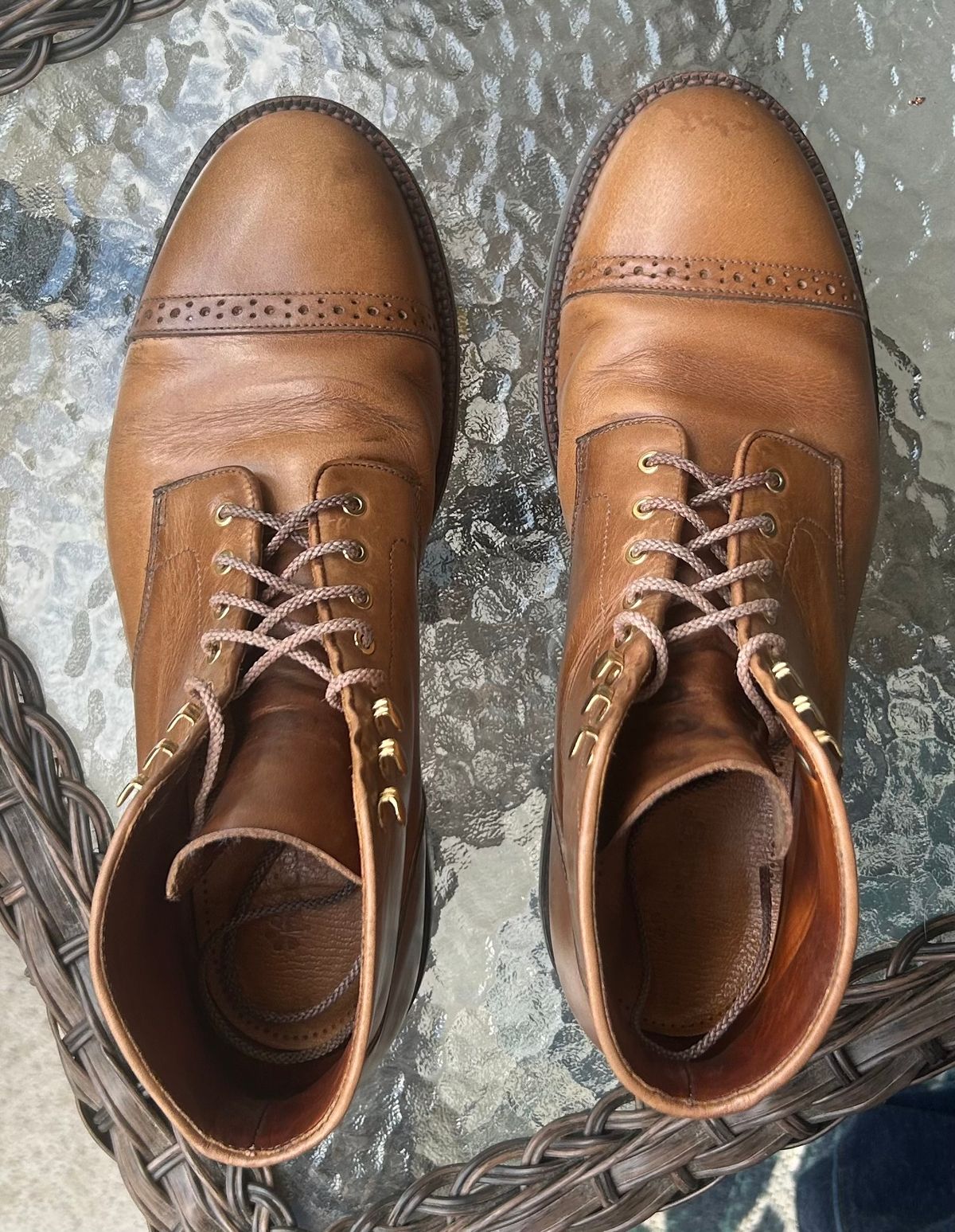 Photo by RedBeardBlueJeans on October 2, 2025 of the Grant Stone Garrison Boot in Horween Natural Chromexcel.