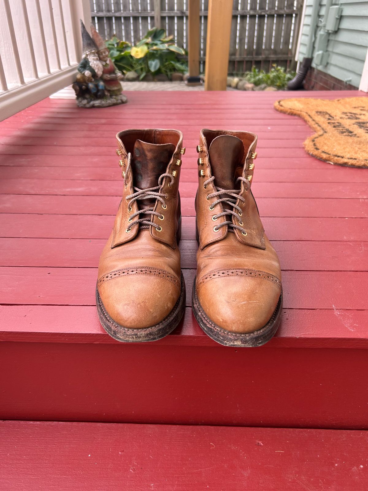 Photo by RedBeardBlueJeans on November 3, 2025 of the Grant Stone Garrison Boot in Horween Natural Chromexcel.