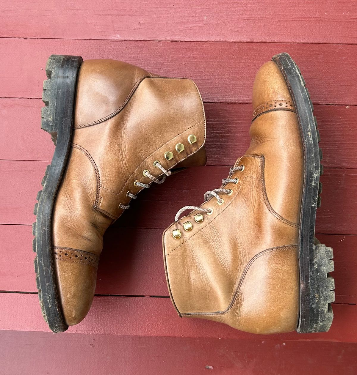 Photo by RedBeardBlueJeans on November 3, 2025 of the Grant Stone Garrison Boot in Horween Natural Chromexcel.