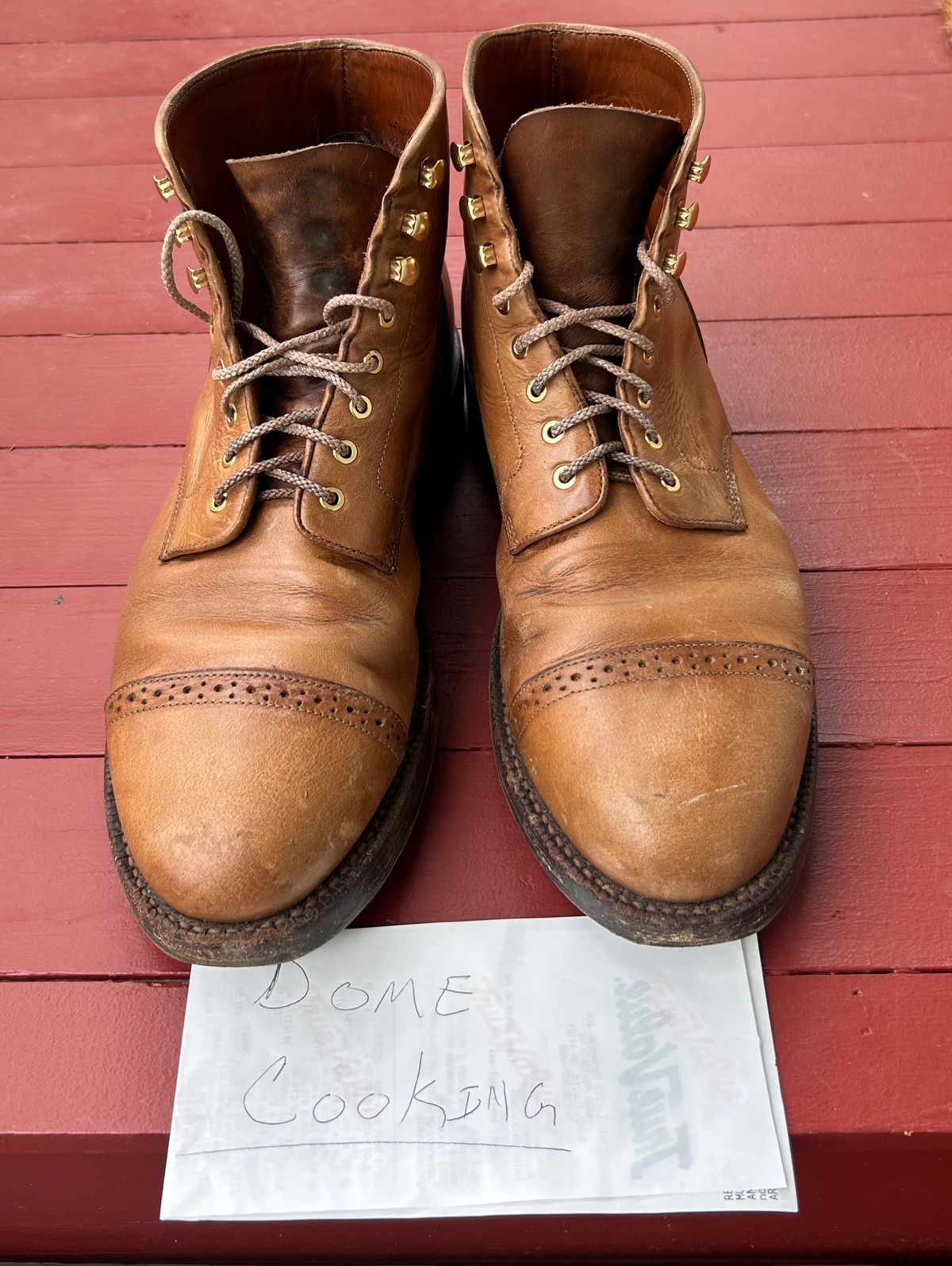 Photo by RedBeardBlueJeans on November 3, 2025 of the Grant Stone Garrison Boot in Horween Natural Chromexcel.
