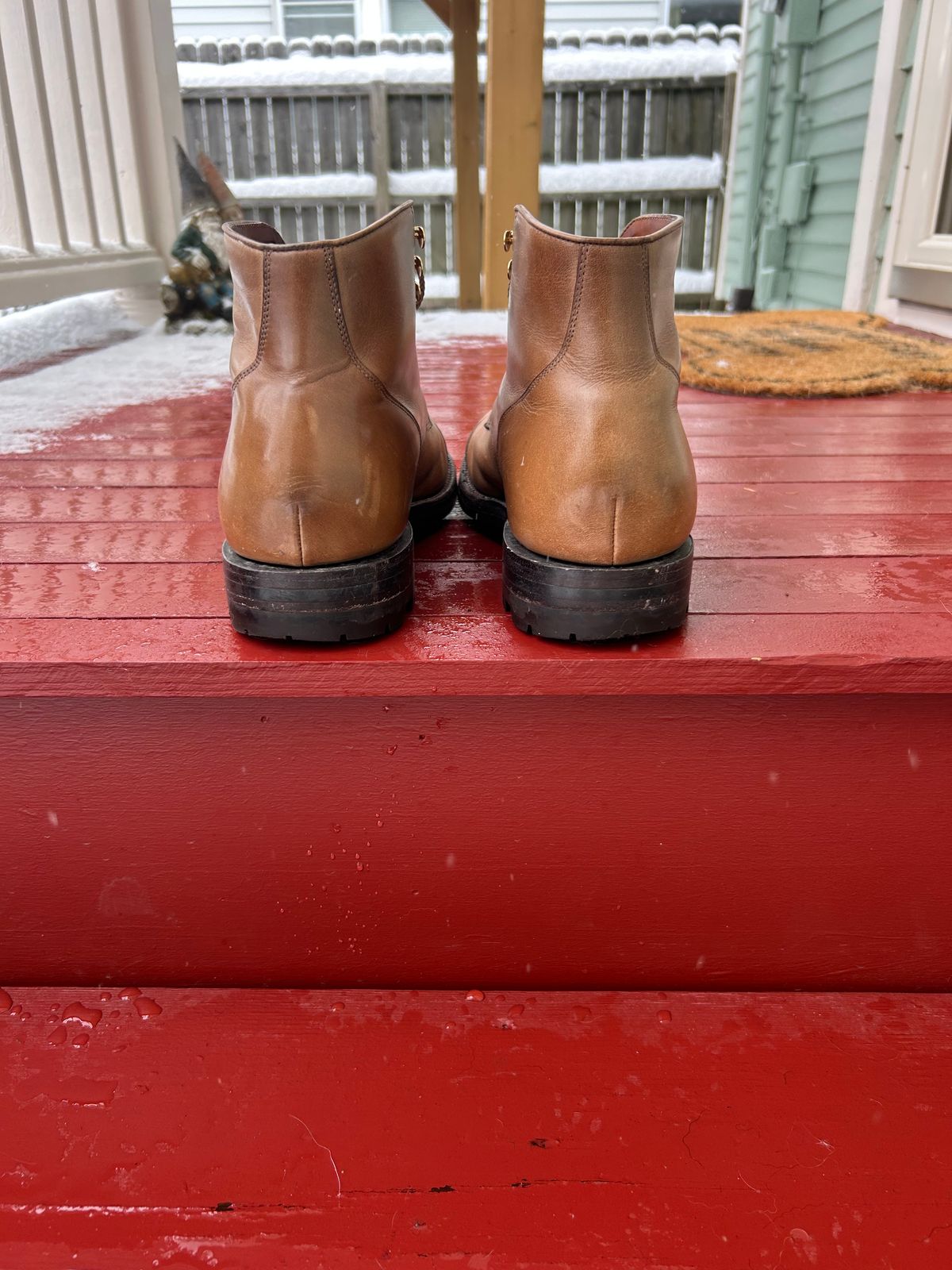 Photo by RedBeardBlueJeans on December 2, 2025 of the Grant Stone Garrison Boot in Horween Natural Chromexcel.