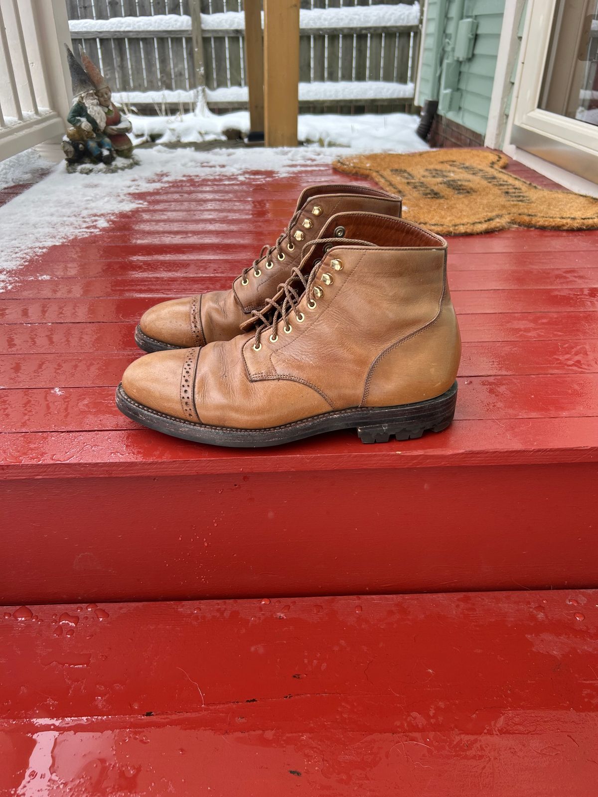 Photo by RedBeardBlueJeans on December 2, 2025 of the Grant Stone Garrison Boot in Horween Natural Chromexcel.