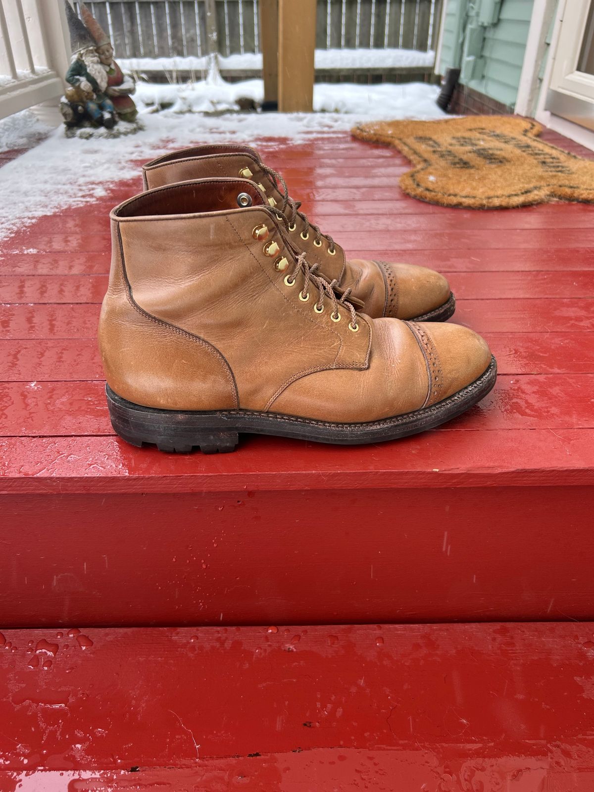 Photo by RedBeardBlueJeans on December 2, 2025 of the Grant Stone Garrison Boot in Horween Natural Chromexcel.