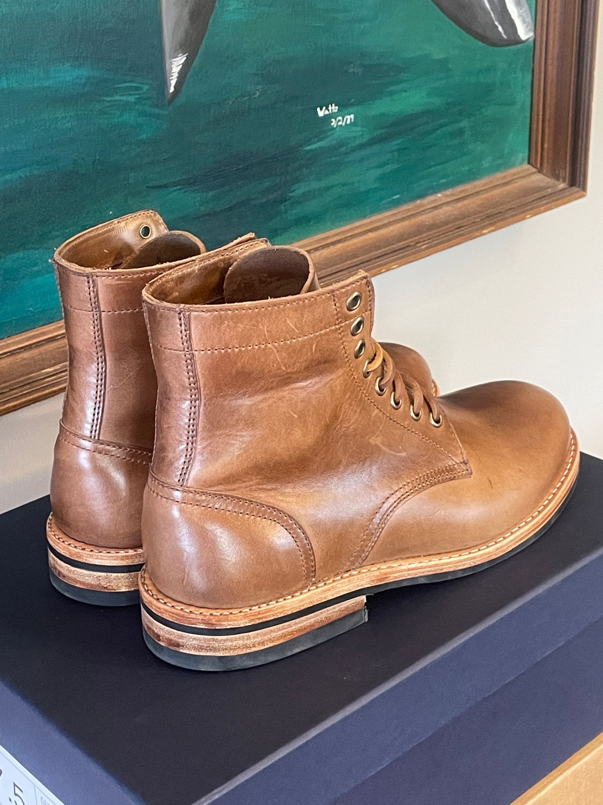 Photo by SharkBaitHooHaHA on September 30, 2023 of the Oak Street Bootmakers Trench Boot in Horween Natural Chromexcel.