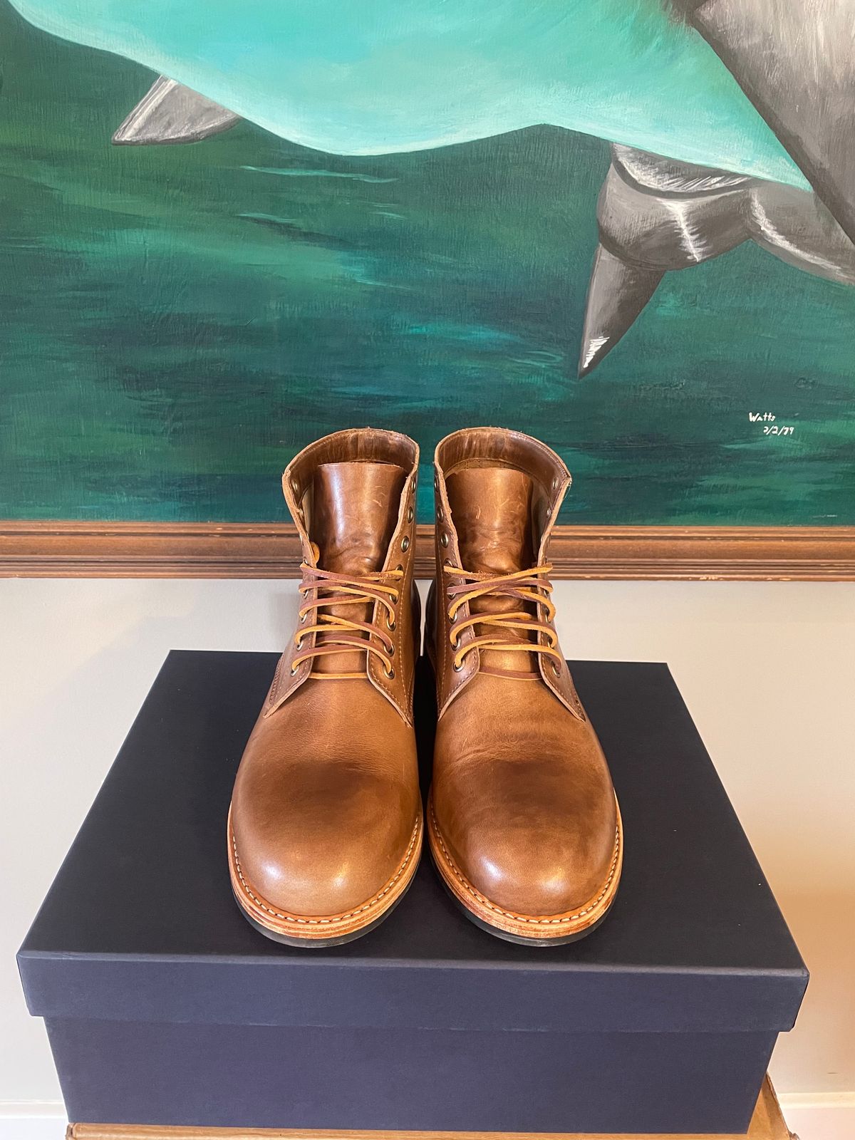 Photo by SharkBaitHooHaHA on September 30, 2023 of the Oak Street Bootmakers Trench Boot in Horween Natural Chromexcel.