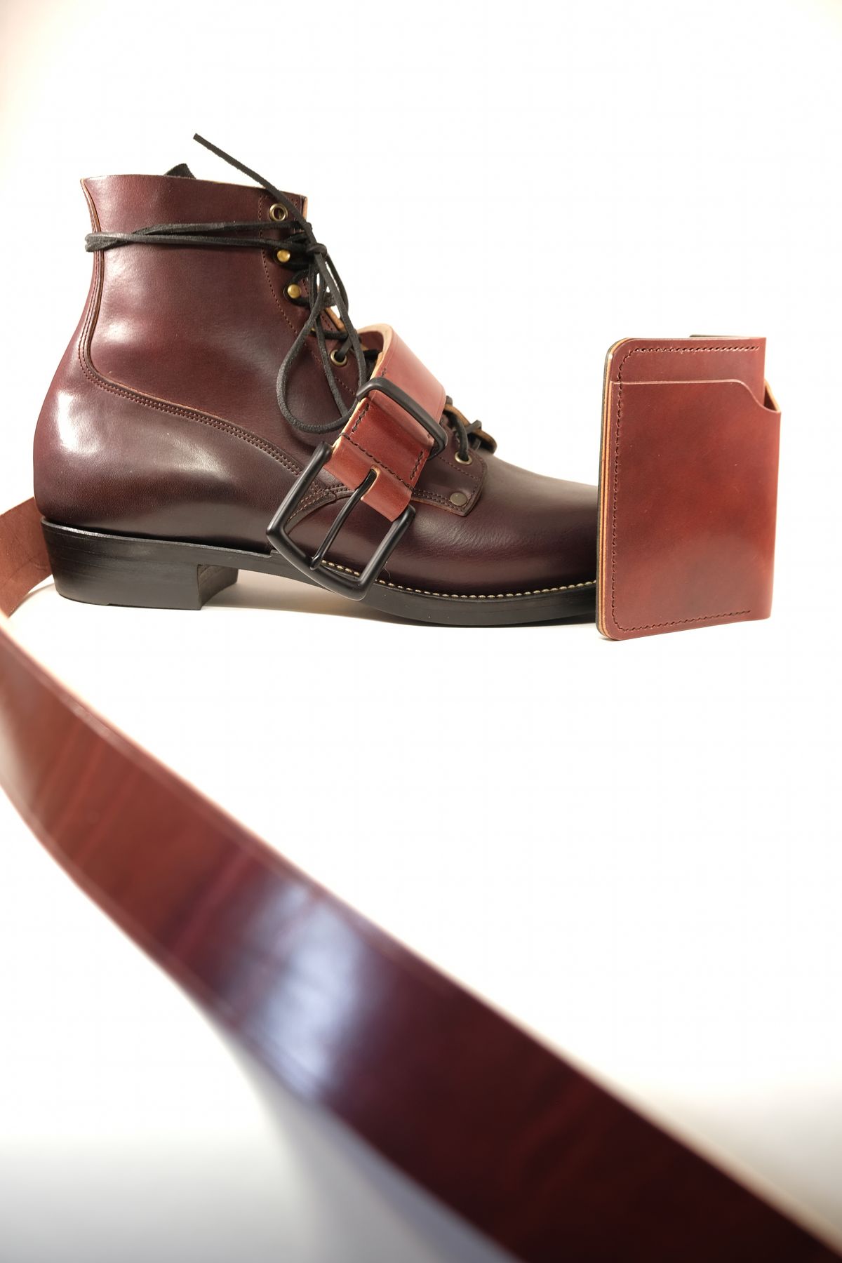 Photo by morosoleatherworks on October 1, 2025 of the NF Bootmaker Fritz Boot in Wickett & Craig Burgundy Burnt Harness.