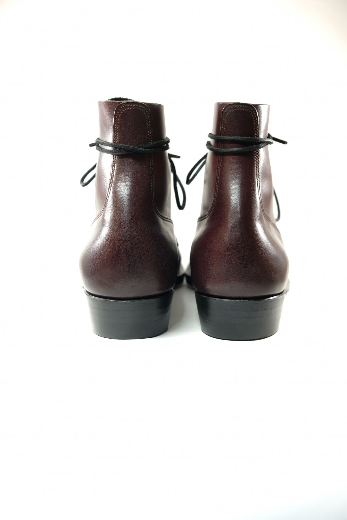Photo by morosoleatherworks on October 1, 2025 of the NF Bootmaker Fritz Boot in Wickett & Craig Burgundy Burnt Harness.