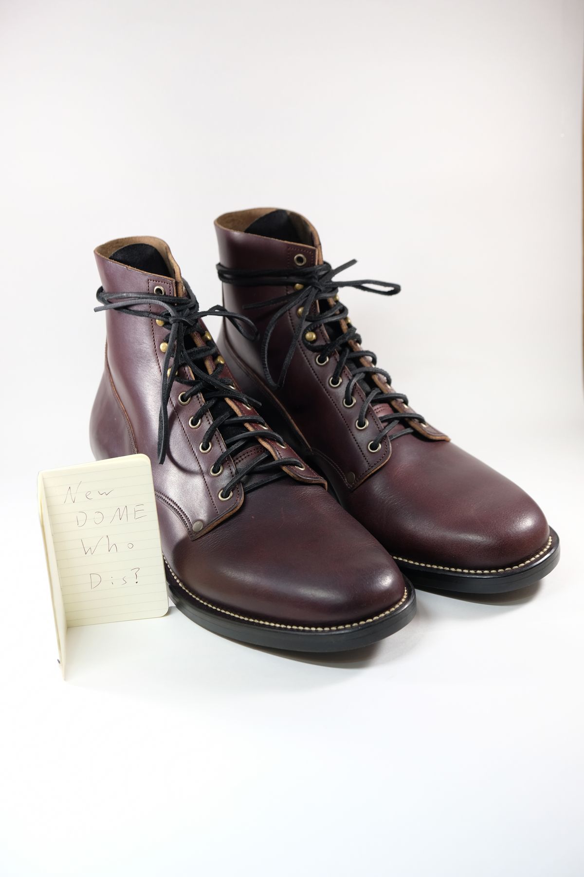 Photo by morosoleatherworks on October 1, 2025 of the NF Bootmaker Fritz Boot in Wickett & Craig Burgundy Burnt Harness.