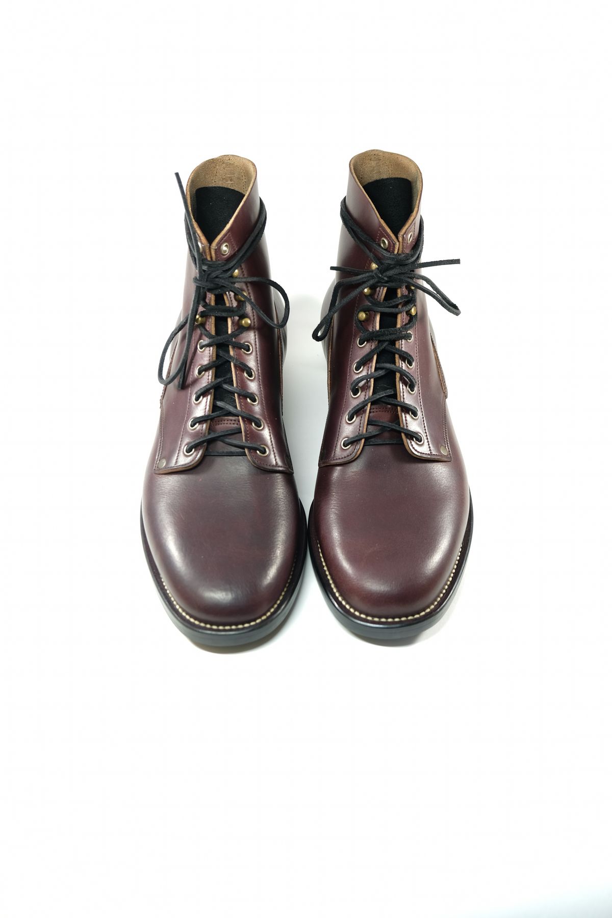 Photo by morosoleatherworks on October 1, 2025 of the NF Bootmaker Fritz Boot in Wickett & Craig Burgundy Burnt Harness.